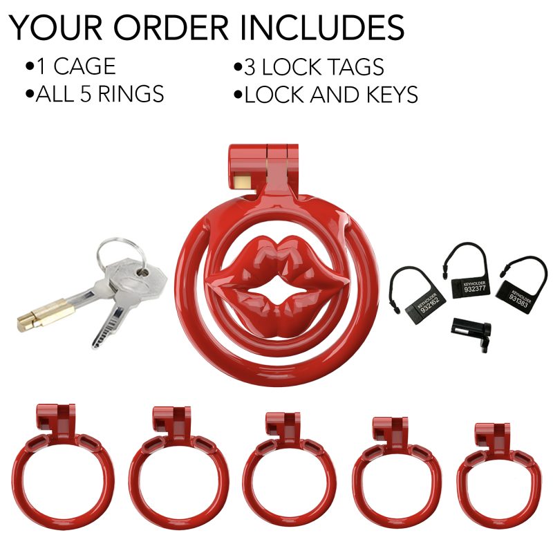 Red lips flat chastity cage
